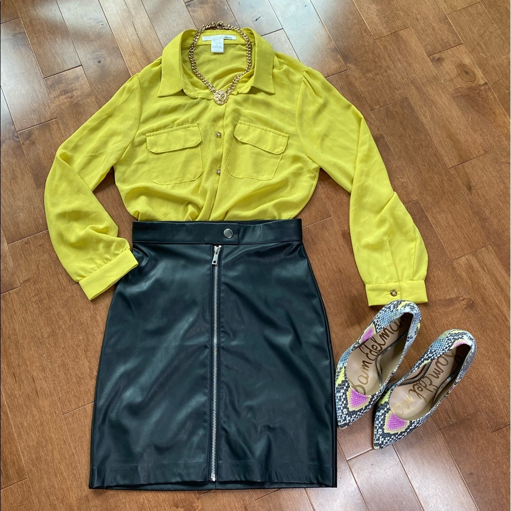 Mustard Yellow button down shirt blouse